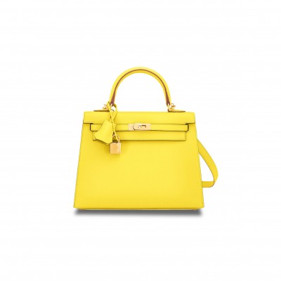HERMÈS KELLY 25 LEMON YELLOW EPSOM GOLD HARDWARE (25*17*7cm)